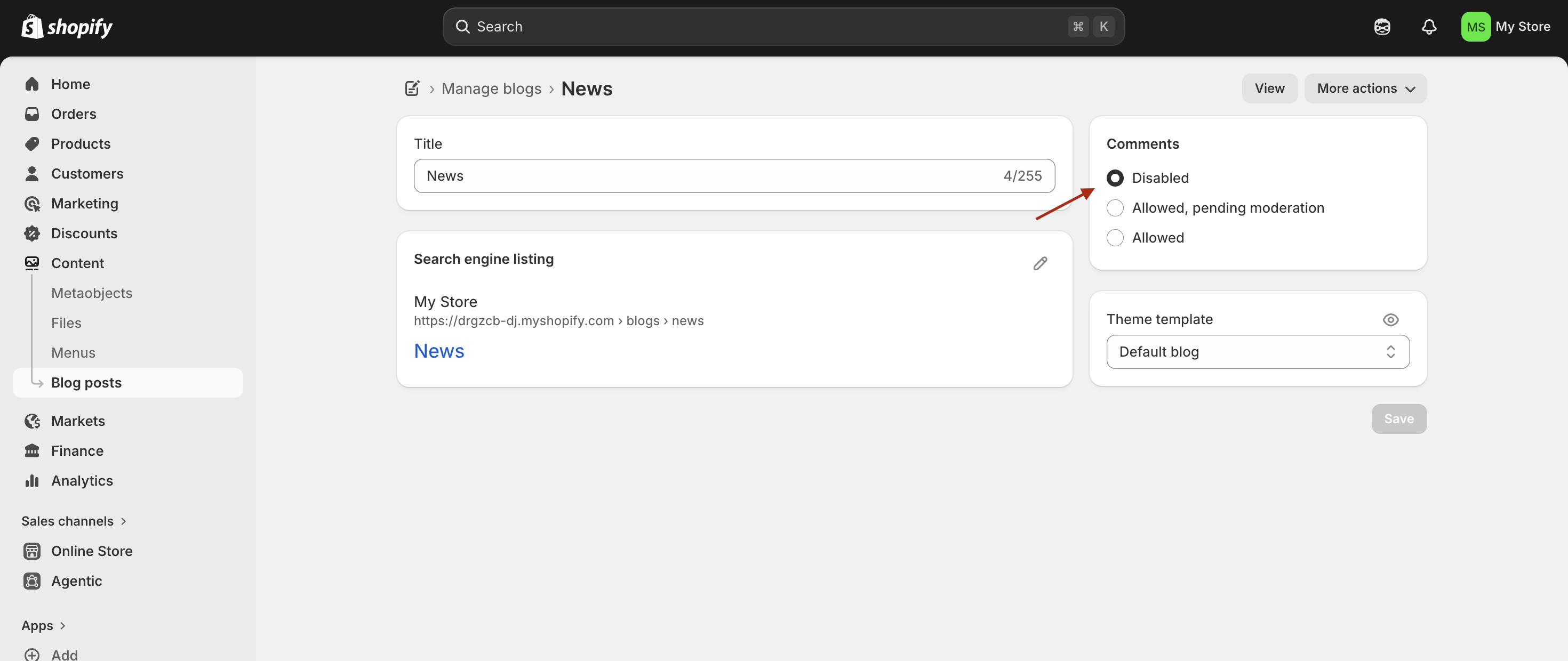 Shopify Comments Disabled
